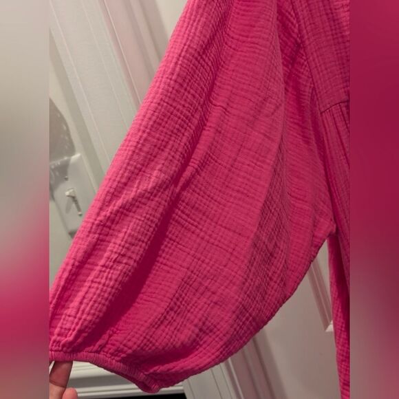 Tribal Jeans Hot Pink Cotton Gauze Dress XXL Plus Size Puff Sleeve Barbiecore - Picture 4 of 8
